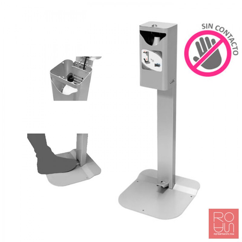 Dispensador a pedal per gel hidroalcohòlic amb antirobatori per a la COVID-19